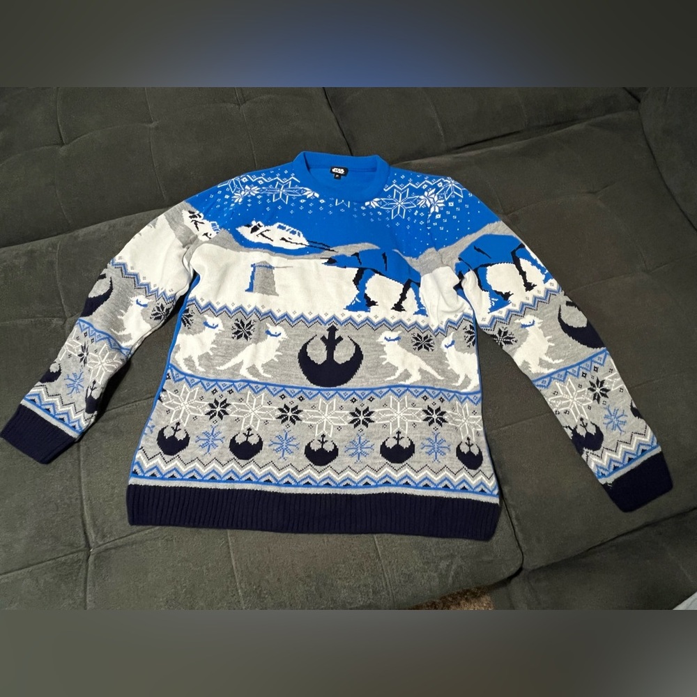 Men’s Star Wars Christmas Blue and Gray Crewneck Sweater